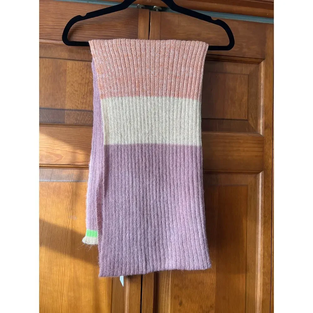 NWT By Anthropologie Colorblock Stripe Wool Blend Scarf Pink Winter Wrap